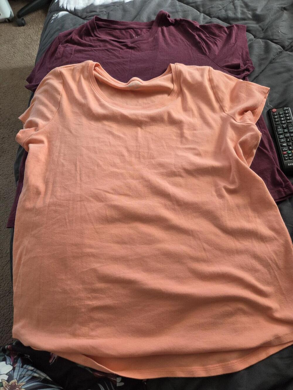 2 Pllus Size Tee Shirts Apricot and Maroon Size XXL